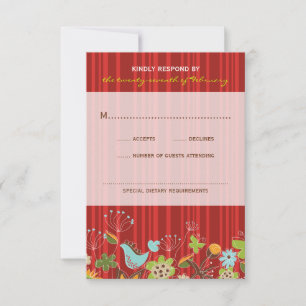 Whimsical Red Floral Garden Wedding RSVP Card Karte