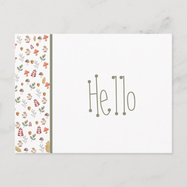 Whimsical Red Green Brown Mushroom and Acorn  Postkarte (Vorderseite)