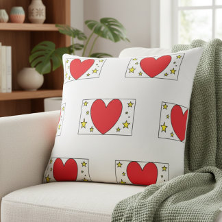 Whimsical Red Heart and Gold Stars Christmas Throw Kissen