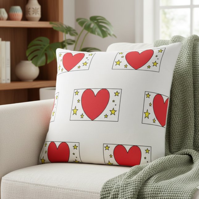 Whimsical Red Heart and Gold Stars Christmas Throw Kissen (Von Creator hochgeladen)