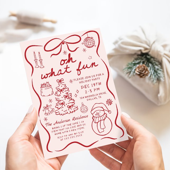 Whimsical Red Oh What Fun Christmas Party Einladung (Von Creator hochgeladen)