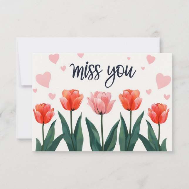 Whimsical Red Orange Tulips mit Herz Miss You Karte (Vorderseite)