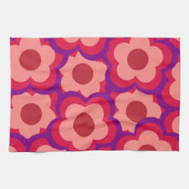Whimsical Red & Pink Floral Retro, fröhlich Geschirrtuch