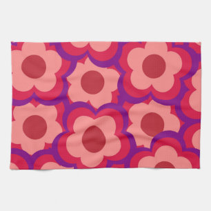 Whimsical Red & Pink Floral Retro, fröhlich Geschirrtuch