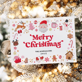 Whimsical Red Pink Santa Merry Weihnachten