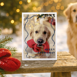 Whimsical Red Ribbon Pet Foto Frohe Weihnachten Postkarte