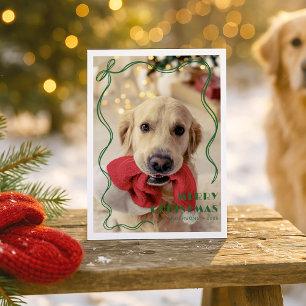 Whimsical Red Ribbon Pet Foto Frohe Weihnachten Postkarte