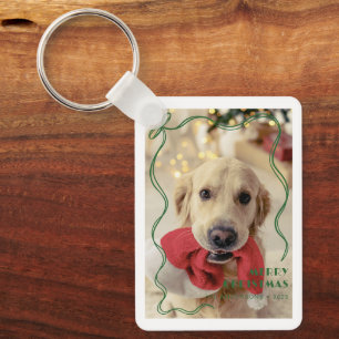Whimsical Red Ribbon Pet Foto Frohe Weihnachten Schlüsselanhänger
