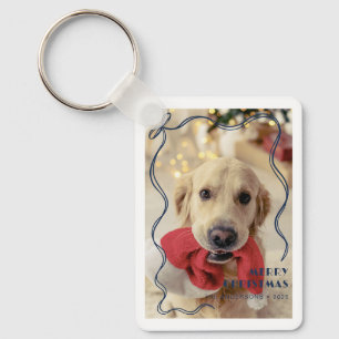 Whimsical Red Ribbon Pet Foto Frohe Weihnachten Schlüsselanhänger
