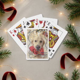 Whimsical Red Ribbon Pet Foto Frohe Weihnachten Spielkarten