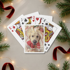 Whimsical Red Ribbon Pet Foto Frohe Weihnachten Spielkarten