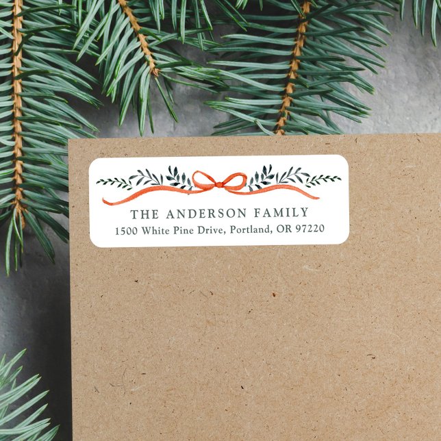 Whimsical Red Ribbon Weihnachtszeit Rücksendeadres (Von Creator hochgeladen)