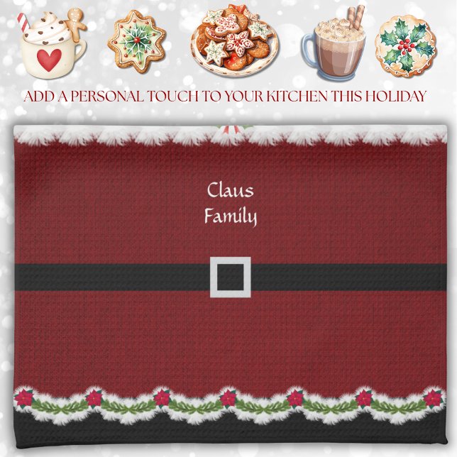 Whimsical Red Santa Anzug Weihnachten Küchentuch (Add a touch of holiday cheer to your kitchen with a personalized Santa suit towel)