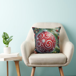 Whimsical Red White Ornament Wirbel Saison Kissen