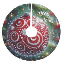 Whimsical Red White Ornament Wirbel Saison Polyester Weihnachtsbaumdecke