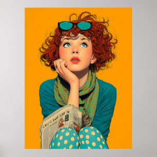 Whimsical Redhead in Polka Dots Poster