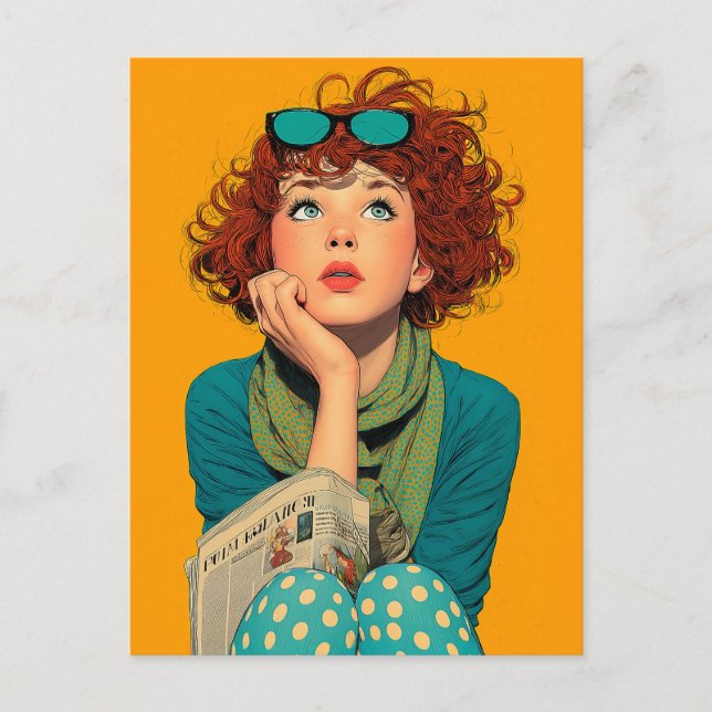 Whimsical Redhead in Polka Dots Postkarte (Vorderseite)