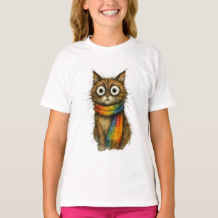 Whimsical Regenbogen-Katz Kunstlerisches Mädchen-T T-Shirt