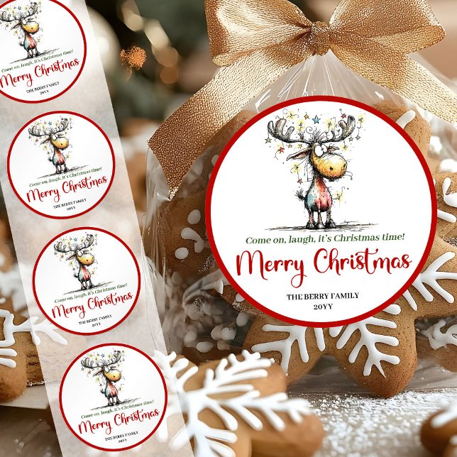 Whimsical reindeer funny holiday sticker design (Whimsical reindeer funny holiday sticker design)