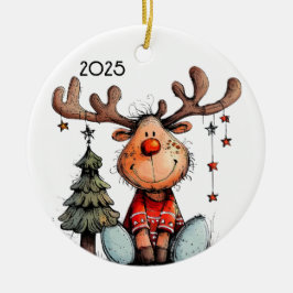 Whimsical Reindeer Keramik Ornament