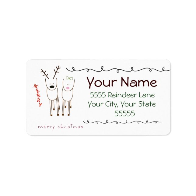 Whimsical Rentier Christmas Address Labels Adressaufkleber (Vorne)