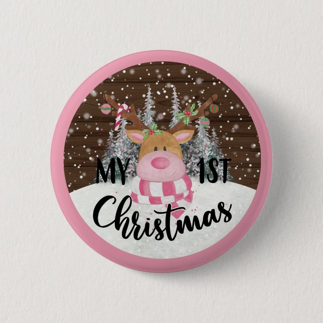 Whimsical Rentier - Mein erstes Weihnachten Button (Vorderseite)