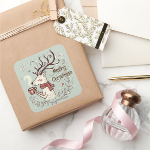 Whimsical Rentier Weihnachtsdesign Quadratischer Aufkleber