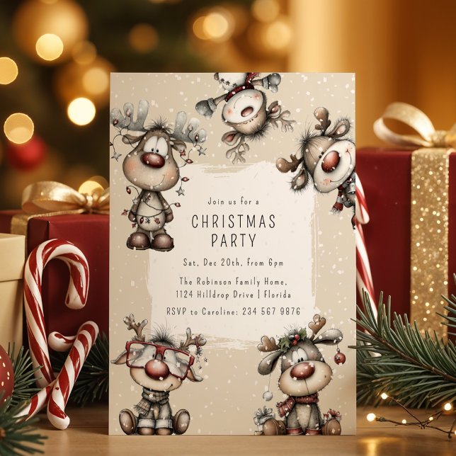 Whimsical Rentier Weihnachtsfeier Einladung (Von Creator hochgeladen)