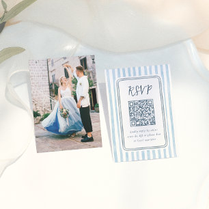 Whimsical Retro Blaue Streifen Hochzeit RSVP Begleitkarte