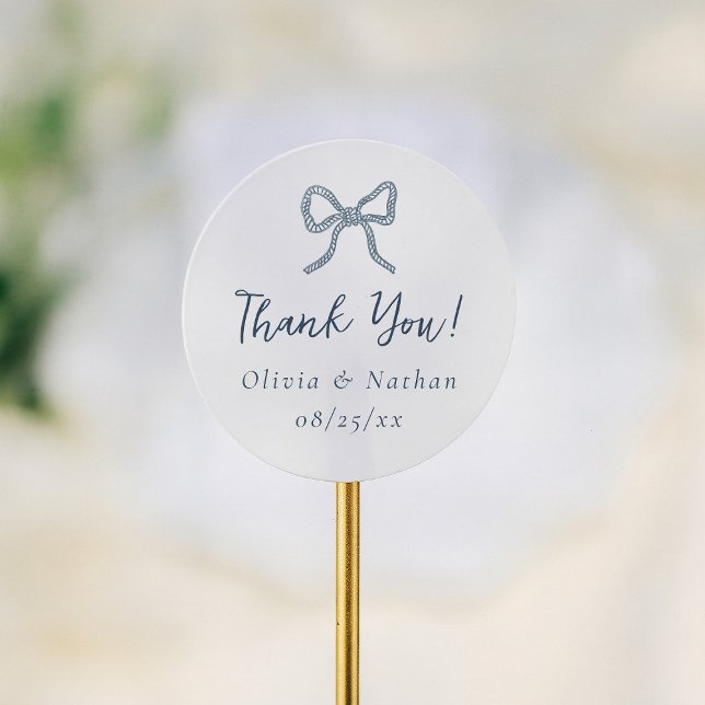 Whimsical Retro Blue Bow Wedding Thank You Favor Runder Aufkleber (Von Creator hochgeladen)