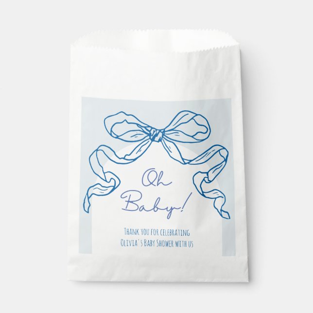 Whimsical Retro Blue Hand Drawn Bow Baby Dusche Geschenktütchen (Vorderseite)