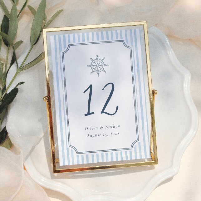 Whimsical Retro Blue Stripes Wedding Table Number Tischnummer (Von Creator hochgeladen)