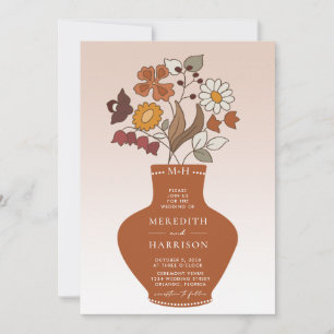 Whimsical Retro Blumen QR-Code Hochzeit Einladung