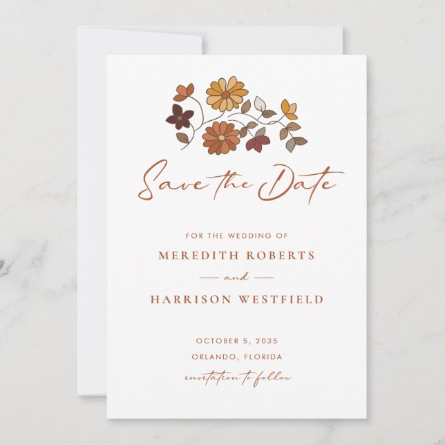 Whimsical Retro Boho Floral Wedding Save The Date (Vorderseite)