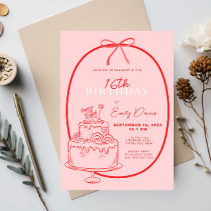 Whimsical Retro Border 16. Geburtstagsparty Einladung