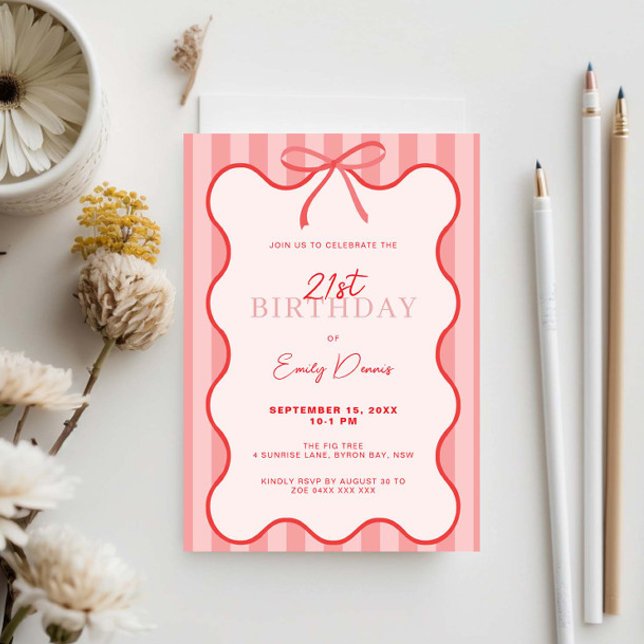 Whimsical Retro Border 21. Geburtstag Party Einladung (Von Creator hochgeladen)