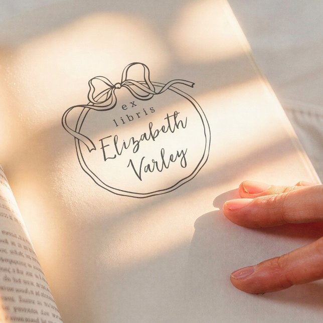 Whimsical Retro Bow Modern Script Ex Libris Book Permastempel (Von Creator hochgeladen)