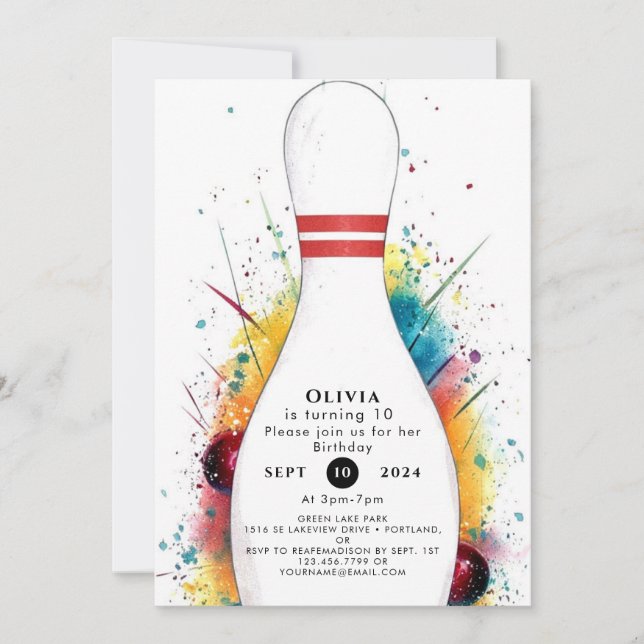 Whimsical Retro Bowling Geburtstag Einladung (Vorderseite)