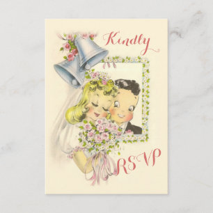 Whimsical Retro Bridge and Groom Wedding RSVP Karte