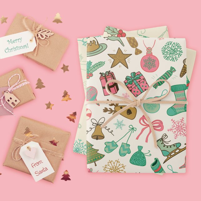 Whimsical Retro Christmas Doodles Geschenkpapier Set (Von Creator hochgeladen)