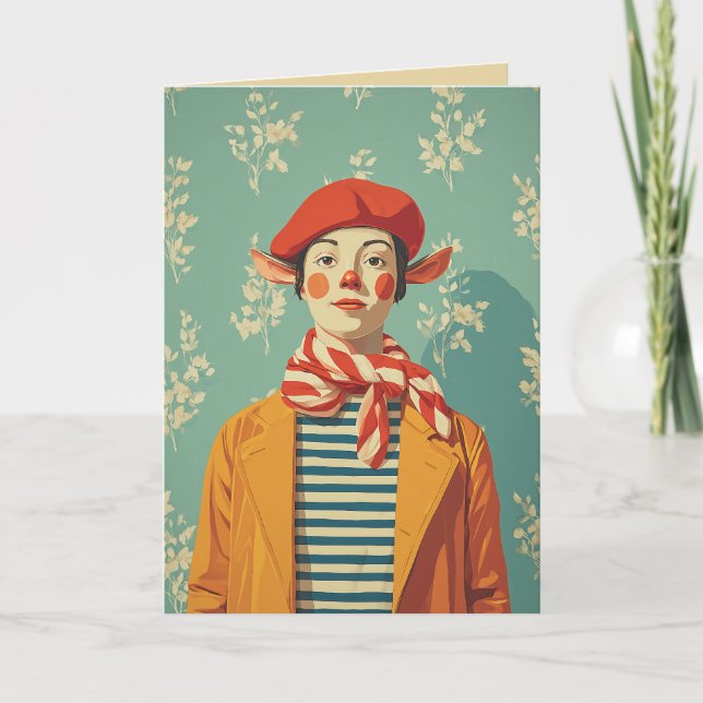 Whimsical Retro Christmas Elf Karte (Vorderseite)