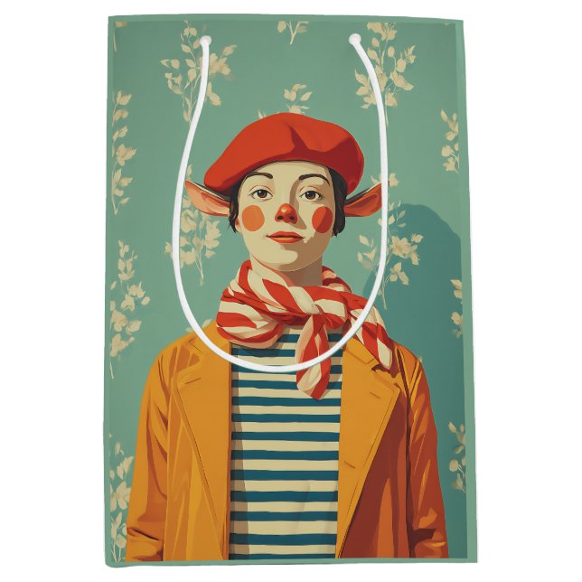 Whimsical Retro Christmas Elf Mittlere Geschenktüte (Vorderseite)