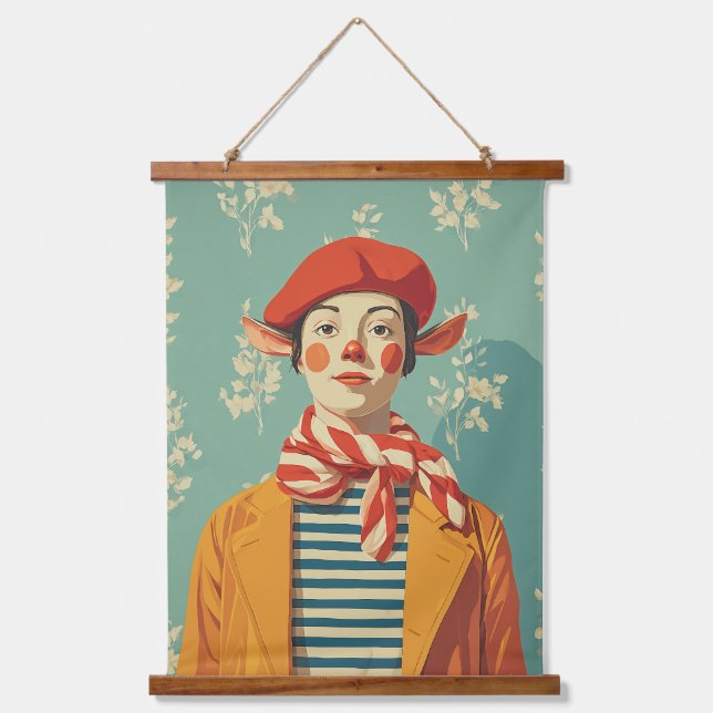 Whimsical Retro Christmas Elf Wandteppich Mit Holzrahmen (Vorderseite)