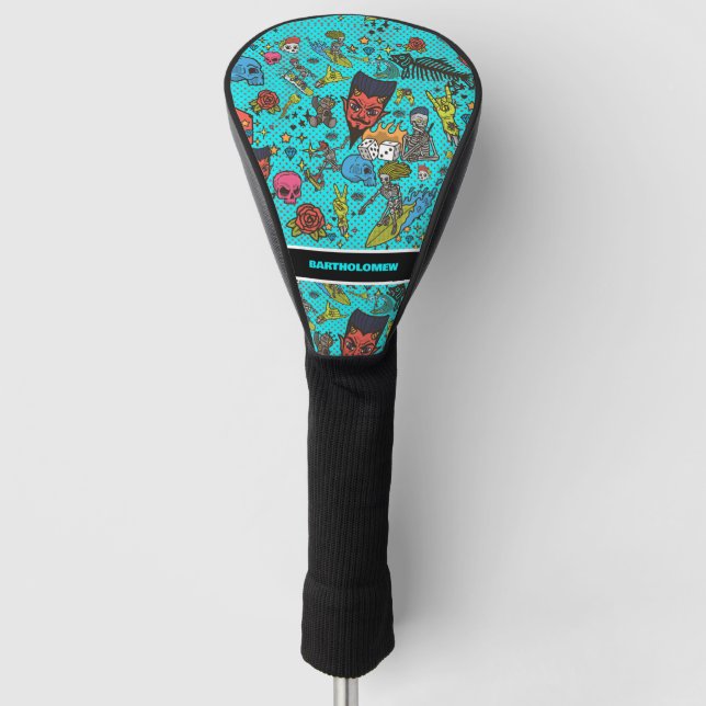 Whimsical Retro-Comic Personalized Golf Headcover (Vorderseite)
