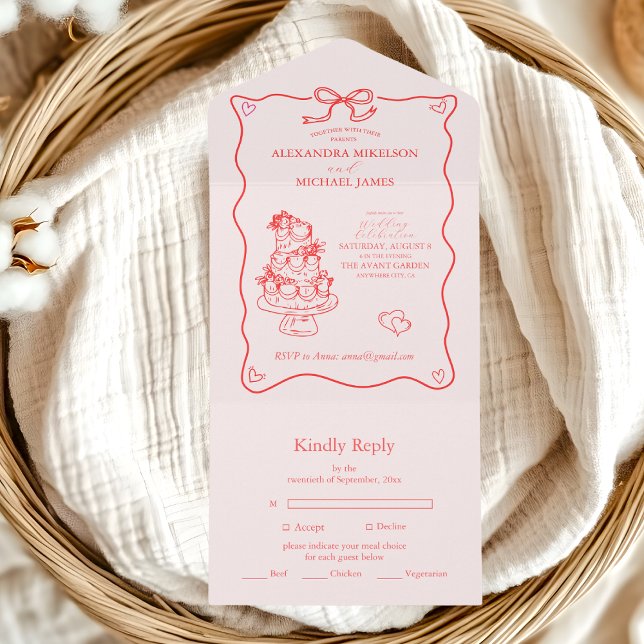 Whimsical Retro Doodle Art Wedding All In One Einladung (Von Creator hochgeladen)