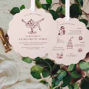 Whimsical Retro Doodle   Bachelorette Weekend Ornament Karte