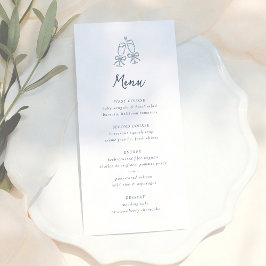 Whimsical Retro Doodle Blue Stripes Wedding Menükarte