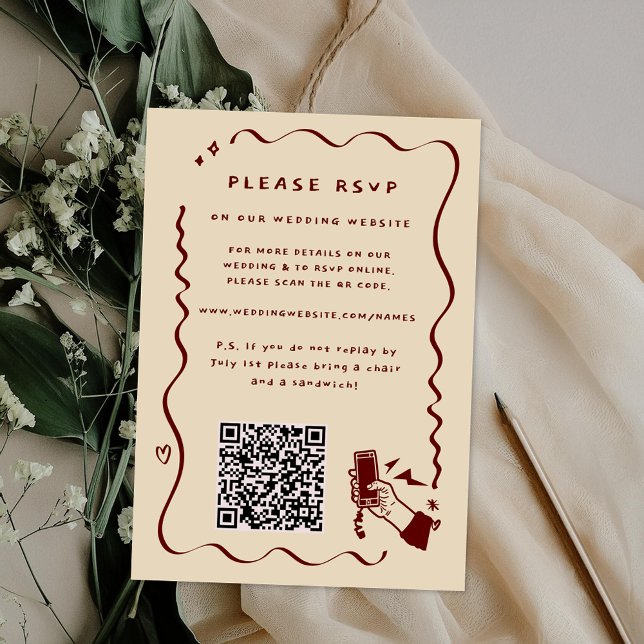 Whimsical Retro Doodle | Hochzeitsseite QR Code RSVP Karte (Von Creator hochgeladen)