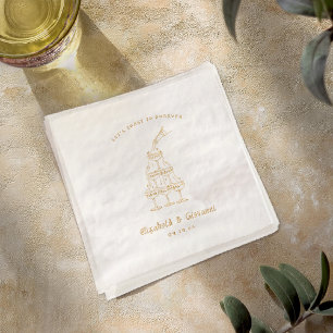 Whimsical Retro-Doodle-Kunst Hochzeit Gold Servietten Mit Folie