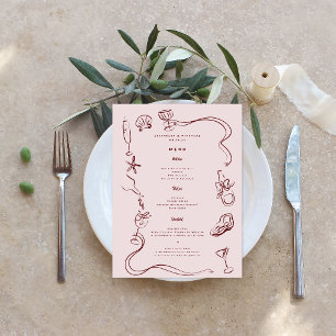 Whimsical Retro-Doodle-Kunst   Hochzeit Menükarte